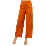 Wholesale satin Drawstring Cargo Pocket Pants Drawstring Waistline Side Flap Poc