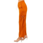 Wholesale satin Drawstring Cargo Pocket Pants Drawstring Waistline Side Flap Poc