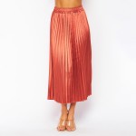 Wholesale pleated Satin Midi Skirt Pack Elastic Waistline Pleated Fabric Polyest