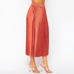 Wholesale pleated Satin Midi Skirt Pack Elastic Waistline Pleated Fabric Polyest