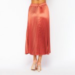 Wholesale pleated Satin Midi Skirt Pack Elastic Waistline Pleated Fabric Polyest