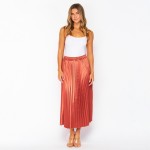 Wholesale pleated Satin Midi Skirt Pack Elastic Waistline Pleated Fabric Polyest