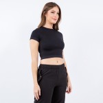Wholesale stretch Ribbed Seamless Round Neck Crop Top Ribbed Material Stretchy P