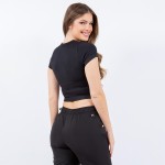 Wholesale stretch Ribbed Seamless Round Neck Crop Top Ribbed Material Stretchy P