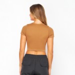 Wholesale stretch Ribbed Seamless Round Neck Crop Top Ribbed Material Stretchy P