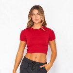 Wholesale stretch Ribbed Seamless Round Neck Crop Top Ribbed Material Stretchy P
