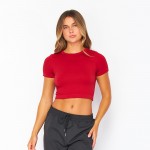 Wholesale stretch Ribbed Seamless Round Neck Crop Top Ribbed Material Stretchy P