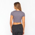 Wholesale stretch Ribbed Seamless Round Neck Crop Top Ribbed Material Stretchy P