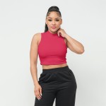 Wholesale rayon Ribbed Stretchy Mock Neck Crop Top Super Soft Cropped Nylon Span