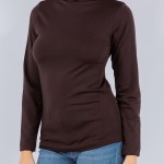 Wholesale fleece Lined Mock Neck Long Sleeve Top One Fits Most Polyester Spandex