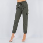 Wholesale brushed Cargo Jogger Pants Waist Band Side Pockets Cargo Pockets Polye