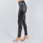 Wholesale fleece Lined Waisted Faux Leather Leggings Five Inch Waist Band Polyes