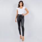 Wholesale fleece Lined Waisted Faux Leather Leggings Five Inch Waist Band Polyes