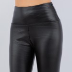 Wholesale fleece Lined Waisted Faux Leather Leggings Five Inch Waist Band Polyes