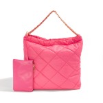 Wholesale quilted Puffer Tote Bag Matching Vegan Leather Coin Pouch Lined Body T