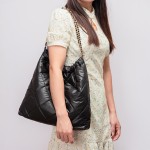 Wholesale quilted Puffer Tote Bag Matching Vegan Leather Coin Pouch Lined Body T