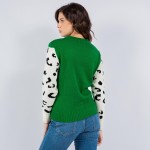 Wholesale soft Knit Leopard Sleeve Print Sweater Pack Crew Neckline Cotton Polye