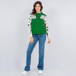 Wholesale soft Knit Leopard Sleeve Print Sweater Pack Crew Neckline Cotton Polye