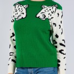 Wholesale soft Knit Leopard Sleeve Print Sweater Pack Crew Neckline Cotton Polye