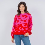 Wholesale soft Knit Oversized Color Block Leopard Print Sweater Pack Viscose Pol