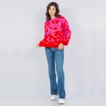 Wholesale soft Knit Oversized Color Block Leopard Print Sweater Pack Viscose Pol