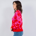 Wholesale soft Knit Oversized Color Block Leopard Print Sweater Pack Viscose Pol