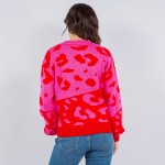 Wholesale soft Knit Oversized Color Block Leopard Print Sweater Pack Viscose Pol
