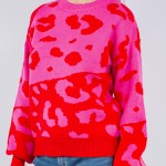 Wholesale soft Knit Oversized Color Block Leopard Print Sweater Pack Viscose Pol