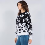 Wholesale soft Knit Oversized Color Block Leopard Print Sweater Pack Viscose Pol