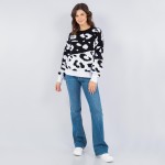 Wholesale soft Knit Oversized Color Block Leopard Print Sweater Pack Viscose Pol