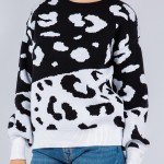 Wholesale soft Knit Oversized Color Block Leopard Print Sweater Pack Viscose Pol