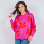 Wholesale soft Knit Retro Flower Print Sweater Pack Crew Neck Acrylic Polyester