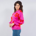 Wholesale soft Knit Retro Flower Print Sweater Pack Crew Neck Acrylic Polyester