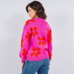 Wholesale soft Knit Retro Flower Print Sweater Pack Crew Neck Acrylic Polyester