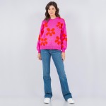 Wholesale soft Knit Retro Flower Print Sweater Pack Crew Neck Acrylic Polyester