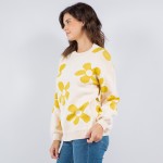 Wholesale soft Knit Retro Flower Print Sweater Pack Crew Neck Acrylic Polyester