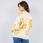 Wholesale soft Knit Retro Flower Print Sweater Pack Crew Neck Acrylic Polyester