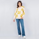 Wholesale soft Knit Retro Flower Print Sweater Pack Crew Neck Acrylic Polyester