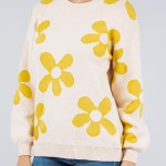 Wholesale soft Knit Retro Flower Print Sweater Pack Crew Neck Acrylic Polyester