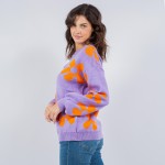 Wholesale soft Knit Retro Flower Print Sweater Pack Crew Neck Acrylic Polyester