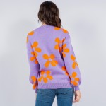 Wholesale soft Knit Retro Flower Print Sweater Pack Crew Neck Acrylic Polyester