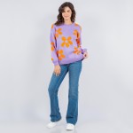 Wholesale soft Knit Retro Flower Print Sweater Pack Crew Neck Acrylic Polyester