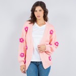 Wholesale soft Knit Chunky Flower Knit Cardigan Pack Acrylic