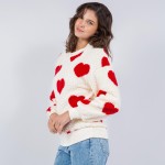 Wholesale sherpa Heart Print Sweater Pack Crew Neck Polyester