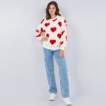 Wholesale sherpa Heart Print Sweater Pack Crew Neck Polyester