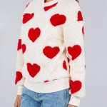Wholesale sherpa Heart Print Sweater Pack Crew Neck Polyester