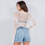 Wholesale crochet Fishnet Long Sleeve Cropped Swimsuit Coverup One Fits Most Pol