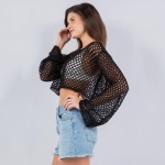 Wholesale crochet Fishnet Long Sleeve Cropped Swimsuit Coverup One Fits Most Pol