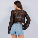 Wholesale crochet Fishnet Long Sleeve Cropped Swimsuit Coverup One Fits Most Pol