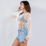 Wholesale knit Fishnet Long Sleeve Crop Top Swimsuit Cover Up Fringe One Fits Mo